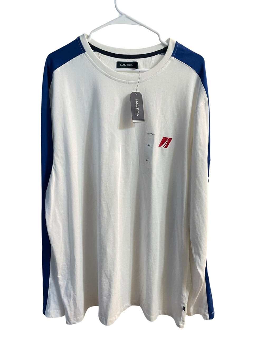 NWT Nautica Long Sleeve Logo T-Shirt XXL White Blue Cotton MSRP $49.50